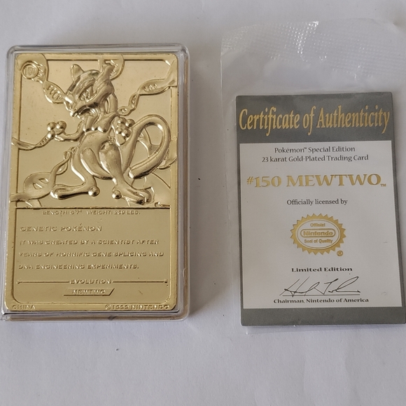 Mewtwo 1999 23 Karat Gold Pokemon Trading Card With COA and Pokemon Ball - Picture 5 of 11